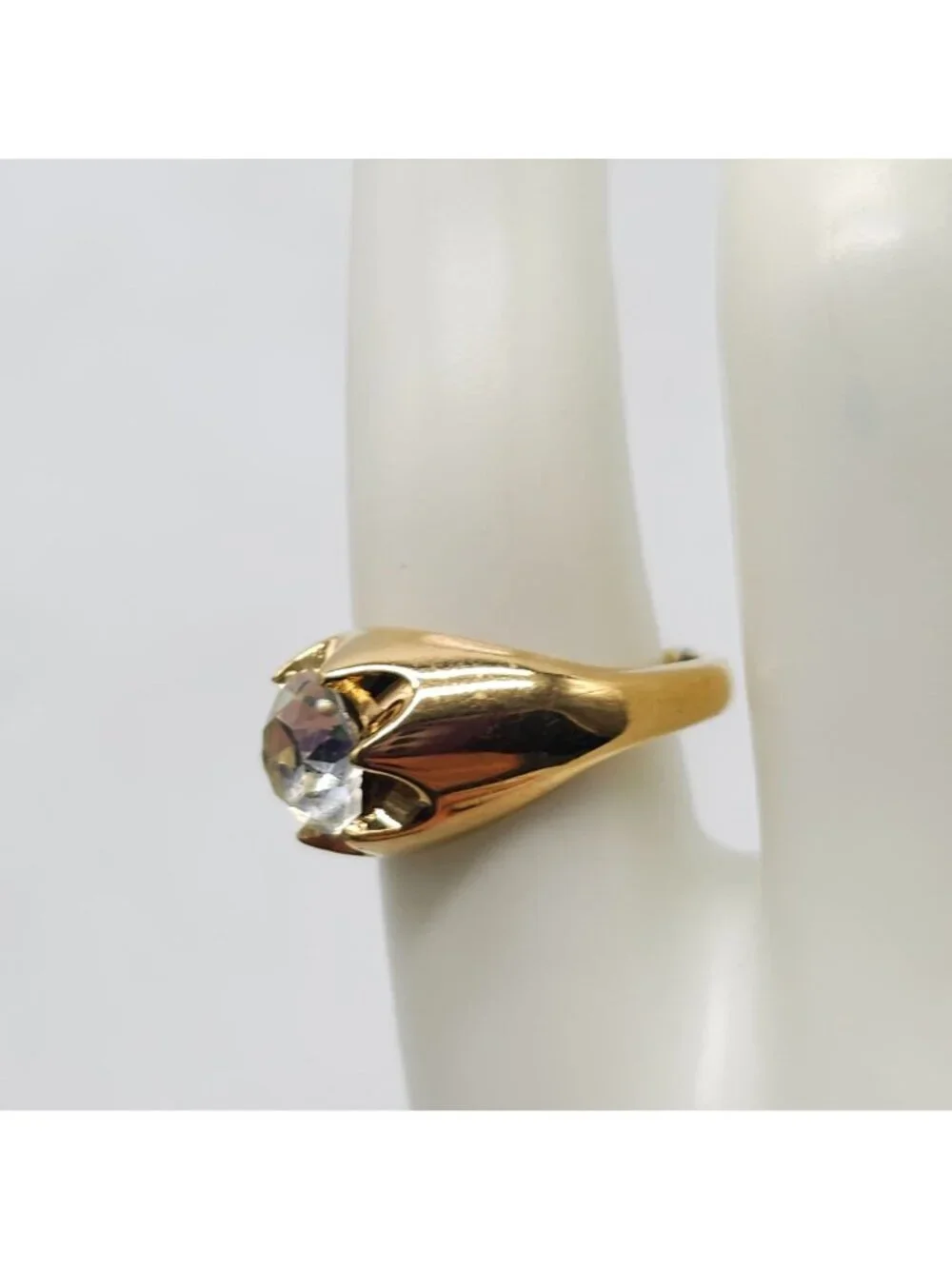 Karatclad 18K Gold Electroplated Ring With Clear Stone Size 8.75 Vintage